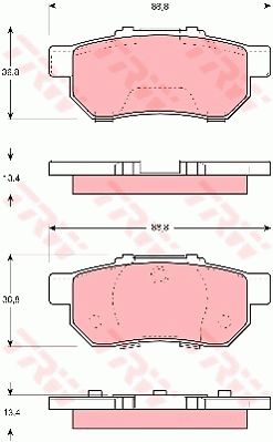 本田 锋范经典 2012款 1.5L 自动精英版(L15A7) TRW GDB3113 后刹车片 特定生产商:AKEBONO;长度（毫米）:88,8;高度（毫米）:36,8;厚度（毫米）:13,4;磨损报警触点:不适用于装备了磨损报警指示器的车辆;补充件/补充信息:带附件;填充件/补充信息2:带制动钳螺栓;检测记号:E1 90R 01025/408;EAN编码:3322937145379;消音片:2 + 2;螺栓:4 (独立的) 