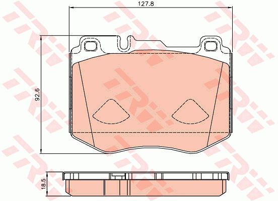 奔驰 E级 2018款 E 300 L 时尚型(274920) TRW GDB2081 前刹车片 特定生产商:BREMBO;长度（毫米）:127,8;高度（毫米）:92,6;厚度（毫米）:18,5;磨损报警触点:用于已装配磨损报警指示器的;检测记号:E9 90R-02A0107/4136;EAN编码:3322938278816;倒角:有;消音片:4 