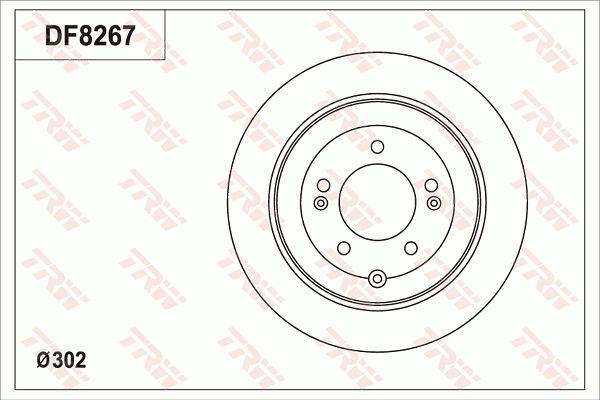 现代 途胜 2015款 2.0L 自动两驱智能型(G4NC) TRW DF8267S 后刹车盘 制动盘类型:实心盘;制动盘厚度（毫米）:10;直径（毫米）:302;孔所在圆周直径（毫米）:114,3;孔的数量1:5;最小厚度（毫米）:8,4;定心直径（毫米）:76;高度（毫米）:54,5;螺纹尺寸:12.5;EAN编码:3322938379339 