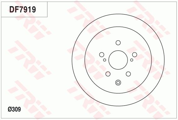 雷克萨斯 RX经典 2009款 450h(2GR-FXE) TRW DF7919 后刹车盘 制动盘类型:实心盘;直径（毫米）:309;制动盘厚度（毫米）:10;最小厚度（毫米）:8,5;孔的数量1:5;孔所在圆周直径（毫米）:114,3;螺纹尺寸:14.5;定心直径（毫米）:62;高度（毫米）:60,8;EAN编码:3322938101640 