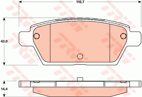 一汽 森雅R7 2016款 1.6L 自动豪华型(CA4GB16) TRW GDB3517 后刹车片 特定生产商:AKEBONO;长度（毫米）:110,7;高度（毫米）:43,0;厚度（毫米）:14,4;磨损报警触点:不适用于装备了磨损报警指示器的车辆;检测记号:E9 90R - 01120/2997;EAN编码:3322938085667;倒角:有 