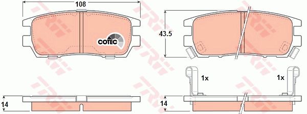 卡威 K150 2017款 1.9T柴油两驱D19TCIE2 TRW GDB1127 后刹车片 特定生产商:AKEBONO;磨损报警触点:带磨损音频报警;检测记号:E9 90R 01120/067;高度（毫米）:43,5;长度（毫米）:108;厚度（毫米）:14;EAN编码:3322936411277;开槽:有;消音片:2 + 2;弹簧:2 