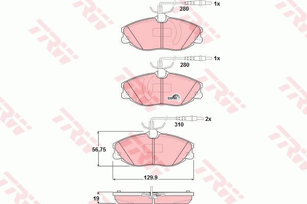 标致 406 2003款 406ST 2.0L 四挡自动 TRW GDB1423 前刹车片 特定生产商:TRW;磨损报警触点:包括磨损报警触点;检测记号:E1 90R 01024/372;高度（毫米）:56,7;长度（毫米）:129,9;厚度（毫米）:19;运转方向被锁定:;EAN编码:3322937278220;倒角:有;消音片:2 + 1 + 1;磨损传感器:2 + 2 