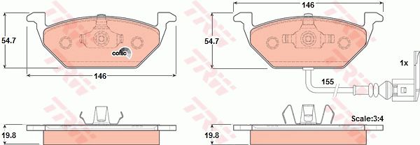 一汽 R9 2018款 1.2T 手动尊贵智悦型(CA4GA12TD) TRW GDB1386 前刹车片 特定生产商:ATE;磨损报警触点:包括磨损报警触点;高度（毫米）:54,7;长度（毫米）:146;厚度（毫米）:19,8;【每根车桥]磨损显示器的数量:1;报警接触长度（毫米）:155;检测记号:E9 90R - 02.7004;EAN编码:3322937244843;替换的文章:GDB1397;替换的文章:GDB1422;消音片:4;弹簧:2 + 2;磨损传感器:1 