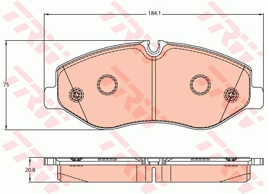 奔驰 V级 2021款 V 260 L 长轴距尊贵版(274 920) TRW GDB2103 前刹车片 特定生产商:BREMBO;长度（毫米）:184,1;高度（毫米）:75,0;厚度（毫米）:20,8;磨损报警触点:用于已装配磨损报警指示器的;检测记号:E9 90R-02A1054/4200;EAN编码:3322938304959;开槽:有;倒角:有;消音片:4 