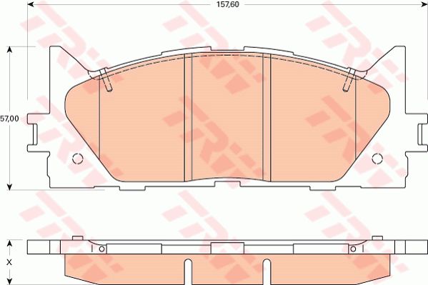 华泰新能源 华泰EV160B 2017款 基本型(电动机) TRW GDB3429 前刹车片 特定生产商:AKEBONO;长度（毫米）:157,6;高度（毫米）:57,0;厚度（毫米）:17,6;磨损报警触点:不适用于装备了磨损报警指示器的车辆;补充件/补充信息:带附件;检测记号:E9 90R - 01107/2023;EAN编码:3322937511815;替换的文章:GDB7713;开槽:有;倒角:有;消音片:4;弹簧:4 (独立的) 