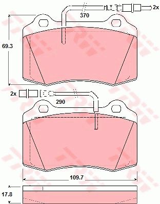 标致 406 2003款 406ST 2.0L 四挡自动 TRW GDB1359 前刹车片 特定生产商:BREMBO;磨损报警触点:包括磨损报警触点;检测记号:E9 90R 01107/517;高度（毫米）:69,3;长度（毫米）:109,7;厚度（毫米）:17,8;【每根车桥]磨损显示器的数量:4;报警接触长度（毫米）:290;报警接触长度（毫米）:370;EAN编码:3322937241682;倒角:有;消音片:4;磨损传感器:2 + 2 
