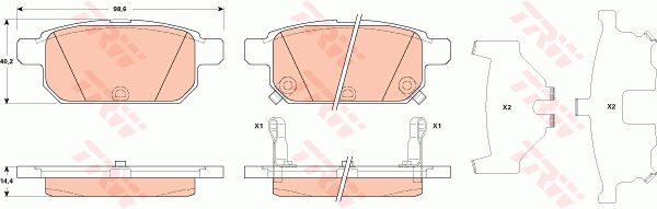 铃木 维特拉 2016款 1.4T 自动四驱精英型(K14C) TRW GDB3529 后刹车片 特定生产商:AKEBONO;长度（毫米）:98,6;高度（毫米）:40,2;厚度（毫米）:14,4;磨损报警触点:带磨损音频报警;检测记号:E9 90R - 01120/3167;EAN编码:3322938132347;倒角:有;消音片:2 (独立的) + 2 (独立的);弹簧:2 