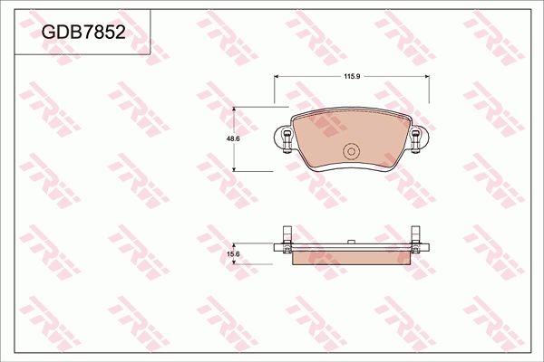纳智捷 大7 SUV 2013款 锋芒限量版 2.2T 四驱智尊型(G22TE) TRW GDB7852 后刹车片 长度（毫米）:115,9;厚度（毫米）:15,6;高度（毫米）:48,6;磨损报警触点:带磨损音频报警;EAN编码:3322937307586 