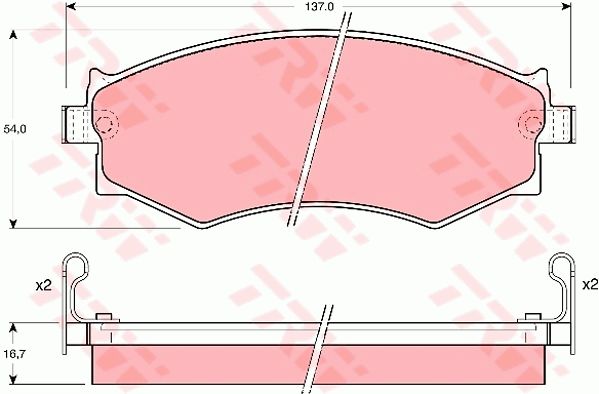大众 辉昂 2018款 改款 480 V6 四驱豪华旗舰版(CRE) TRW GDB1008 前刹车片 特定生产商:SUMITOMO;磨损报警触点:带磨损音频报警;高度（毫米）:54;长度（毫米）:137;厚度（毫米）:16,7;EAN编码:3322936410089;替换的文章:GDB1016;消音片:4;弹簧:4 
