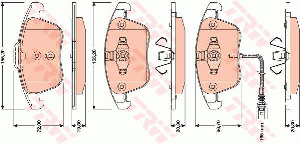 斯柯达 VISION S 2016款 Concept TRW GDB1762 前刹车片 特定生产商:ATE;长度（毫米）:155,2;高度1 （毫米）:72,0;高度2（毫米）:66,7;厚度1（毫米）:19,8;厚度2（毫米）:20,3;磨损报警触点:包括磨损报警触点;【每根车桥]磨损显示器的数量:1;报警接触长度（毫米）:165;检测记号:E9 90R-01107/1434;注意技术数据:;EAN编码:3322937883400;倒角:有;消音片:2 + 2;弹簧:2;磨损传感器:1 