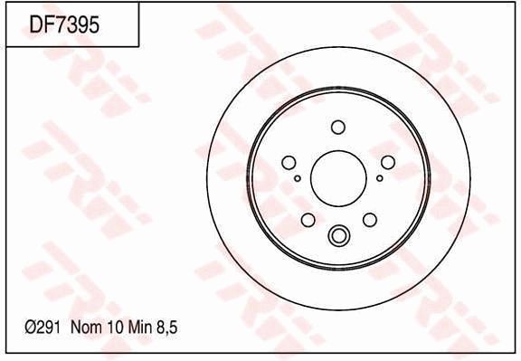 丰田 皇冠 2015款 2.0T 时尚版(8AR-FTS) TRW DF7395 后刹车盘 制动盘类型:实心盘;制动盘厚度（毫米）:10;直径（毫米）:291;孔所在圆周直径（毫米）:114,3;孔的数量1:5;最小厚度（毫米）:8,5;定心直径（毫米）:62;高度（毫米）:61,2;螺纹尺寸:14.5 