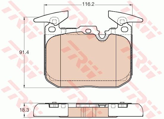宝马 M2 2016款 M2(N55) TRW GDB1943 前刹车片 特定生产商:BREMBO;长度（毫米）:114,50;高度（毫米）:91,40;厚度（毫米）:18,30;磨损报警触点:用于已装配磨损报警指示器的;检测记号:E9 90R-02A0107/3232;EAN编码:3322938147303;倒角:有;消音片:4 + 4 