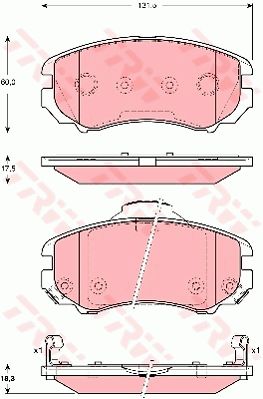 SWM斯威汽车 SWM斯威X7 2016款 1.8L 手动舒适型 7座(DLEG18) TRW GDB3386 前刹车片 特定生产商:MANDO;长度（毫米）:131,5;高度（毫米）:60,0;厚度（毫米）:17,5;磨损报警触点:带磨损音频报警;补充件/补充信息:带附件;检测记号:E9 90R - 01107/787;EAN编码:3322937412556;开槽:有;倒角:有;消音片:2 + 2 + 2 (独立的);弹簧:2 + 4 (独立的) 