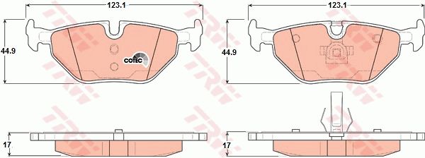 荣威 荣威750 2007款 2.5L 典雅版AT(25K4F) TRW GDB1344 后刹车片 特定生产商:ATE;磨损报警触点:用于已装配磨损报警指示器的;检测记号:E1 90R 01025/196;高度（毫米）:44,9;长度（毫米）:123,1;厚度（毫米）:17;EAN编码:3322937239153;替换的文章:GDB1430;倒角:有;消音片:2 + 2;弹簧:2 