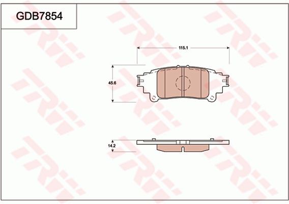 雷克萨斯 GS 2016款 200t F SPORT(8AR-FTS) TRW GDB7854 后刹车片 长度（毫米）:115,1;厚度（毫米）:14,2;高度（毫米）:45,6;磨损报警触点:不适用于装备了磨损报警指示器的车辆;EAN编码:3322937307609 