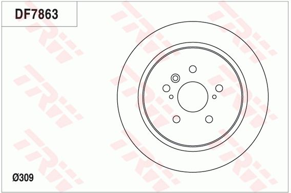 丰田 汉兰达 2012款 2.7L 两驱5座精英版(3AR-FE) TRW DF7863 后刹车盘 制动盘类型:实心盘;直径（毫米）:309;制动盘厚度（毫米）:10;最小厚度（毫米）:8,5;孔的数量1:5;定心直径（毫米）:62;高度（毫米）:69,8;孔所在圆周直径（毫米）:114,3;螺纹尺寸:14.5;EAN编码:3322938101893 