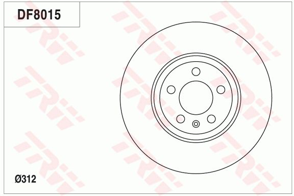 奥迪 A4 2004款 1.8T Sline(BKB) TRW DF8015 前刹车盘 制动盘类型:通风盘;制动盘厚度（毫米）:25;直径（毫米）:312;孔所在圆周直径（毫米）:108;孔的数量1:5;最小厚度（毫米）:23;定心直径（毫米）:68;螺纹尺寸:15.2;高度（毫米）:46,3;EAN编码:3322938159917 