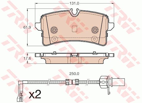 宾利 慕尚 2018款 6.8T 长轴距殿堂版 TRW GDB1975 后刹车片 特定生产商:TRW;磨损报警触点:包括磨损报警触点;【每根车桥]磨损显示器的数量:2;报警接触长度（毫米）:250;长度（毫米）:131,00;高度（毫米）:61,9;厚度（毫米）:17,60;检测记号:E9 90R-02A0120/3528;注意技术数据:;EAN编码:3322938162375;倒角:有;消音片:4;磨损传感器:2 (独立的) 