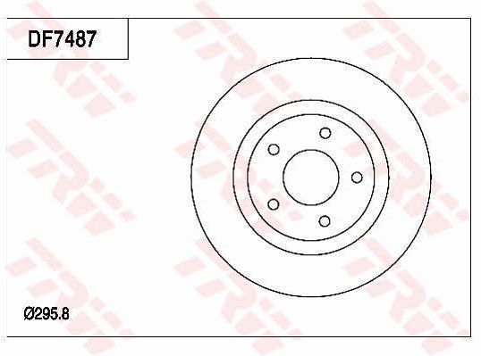 日产 奇骏 2015款 2.5L CVT领先MAX版 4WD(QR25DE) TRW DF7487 前刹车盘 制动盘类型:通风盘;直径（毫米）:295,8;制动盘厚度（毫米）:26;最小厚度（毫米）:24;孔的数量1:5;定心直径（毫米）:68;高度（毫米）:43,9;螺纹尺寸:12.8;孔所在圆周直径（毫米）:114,3 