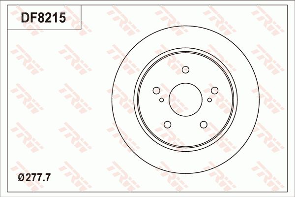 铃木 维特拉 2016款 1.4T 自动四驱精英型(K14C) TRW DF8215 后刹车盘 直径（毫米）:277,7;高度（毫米）:46,1;制动盘厚度（毫米）:12;最小厚度（毫米）:11;定心直径（毫米）:62;孔所在圆周直径（毫米）:114,3;孔的数量1:5;螺纹尺寸:12.7;制动盘类型:实心盘;EAN编码:3322938368746 