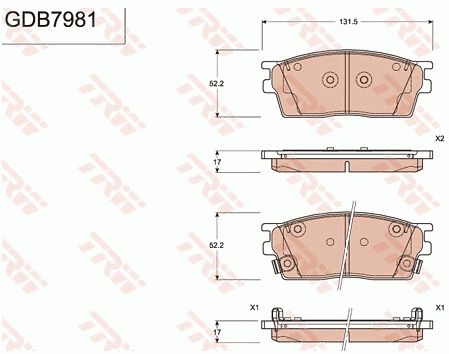 广汽新能源 传祺GA3S PHEV 2017款 1.5L 尊享版(4A15K2) TRW GDB7981 前刹车片 长度（毫米）:131,5;厚度（毫米）:17;高度（毫米）:52,2;磨损报警触点:带磨损音频报警 