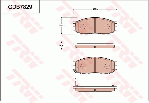 猎豹汽车 猎豹Q6 2017款 2.0T 自动两驱版(4G63S4T) TRW GDB7829 前刹车片 长度（毫米）:137,9;厚度（毫米）:15,3;高度（毫米）:53,2;磨损报警触点:带磨损音频报警;EAN编码:3322937307364 
