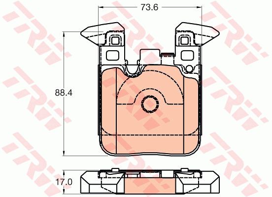 宝马 M2 2016款 M2(N55) TRW GDB2028 后刹车片 特定生产商:BREMBO;长度（毫米）:73,6;高度（毫米）:65,8;厚度（毫米）:17,8;磨损报警触点:用于已装配磨损报警指示器的;检测记号:E9 90R-02A0120/3583;制动设备:用于不带陶瓷制动盘的车辆;制动设备:不适用于碳陶瓷制动盘;制动设备:仅用于与钢质制动盘连接处;EAN编码:3322938218492;倒角:有;消音片:4 + 4 