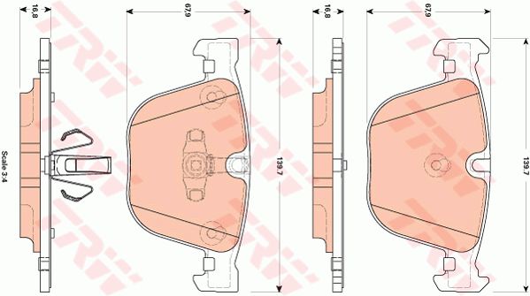劳斯莱斯 古思特 2021款 6.7T 标准轴距版(N74B68A) TRW GDB1857 后刹车片 特定生产商:ATE;长度（毫米）:139,7;高度（毫米）:67,9;厚度（毫米）:16,8;磨损报警触点:用于已装配磨损报警指示器的;检测记号:E9 90R - 01120/609;EAN编码:3322938024048;倒角:有;消音片:2 + 2;弹簧:2 