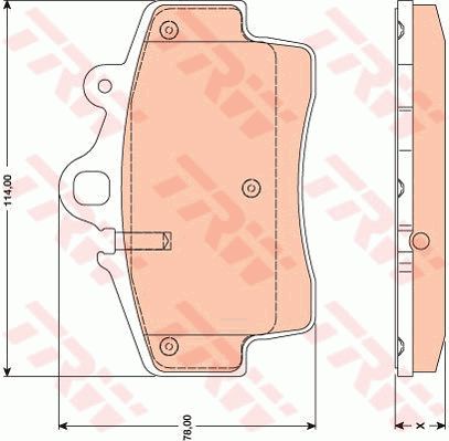 保时捷 Cayman 2006款 Cayman S 3.4L(M97/21) TRW GDB1756 前刹车片 特定生产商:BREMBO;长度（毫米）:114,0;高度（毫米）:78,0;厚度（毫米）:15,2;磨损报警触点:用于已装配磨损报警指示器的;检测记号:E9 90R - 01107/188;EAN编码:3322937806614;倒角:有;消音片:4 