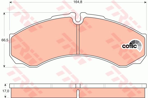 依维柯 Daily(欧胜) 2021款 3.0T 手动专业底盘7吨长轴单排底盘F1C TRW GDB1534 后刹车片 特定生产商:BREMBO;磨损报警触点:用于已装配磨损报警指示器的;检测记号:E9 90R 01705/050;高度（毫米）:66,5;长度（毫米）:164,8;厚度（毫米）:17;EAN编码:3322937334605;开槽:有 