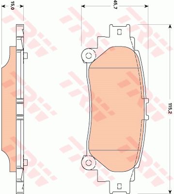 雷克萨斯 GS 2016款 200t F SPORT(8AR-FTS) TRW GDB3497 后刹车片 长度（毫米）:115,2;高度（毫米）:45,7;厚度（毫米）:15,0;磨损报警触点:不适用于装备了磨损报警指示器的车辆;检测记号:E9 90R - 01120/2629;EAN编码:3322937995356;倒角:有;消音片:4 