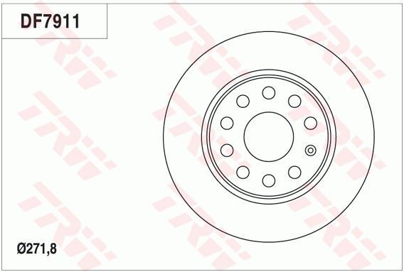 大众 POLO 2004款 两厢 1.4L 自动舒适型(BCC) TRW DF7911 后刹车盘 制动盘类型:实心盘;直径（毫米）:272;制动盘厚度（毫米）:10;最小厚度（毫米）:8;孔的数量1:9;螺纹尺寸:15,3;孔所在圆周直径（毫米）:112;高度（毫米）:48,3;定心直径（毫米）:65;颜色:黑色;表面:已油漆的;检测记号:E1 90R 02 C0190/0261;EAN编码:3322938101459 