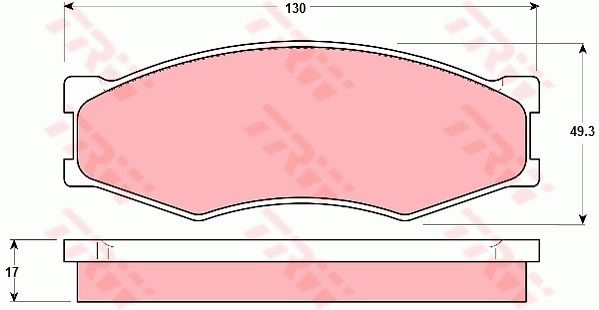 东风 锐骐多功能车 2013款 2.5T柴油两驱标准型ZD25TCI TRW GDB318 前刹车片 长度（毫米）:130,0;厚度（毫米）:17,0;高度（毫米）:49,3;特定生产商:AKEBONO;磨损报警触点:不适用于装备了磨损报警指示器的车辆;EAN编码:3322936403180;消音片:4 