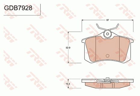 奥迪 A4(进口) 2004款 1.8T AMT quattro(163hp)(BFB) TRW GDB7928 后刹车片 长度（毫米）:87;厚度（毫米）:15,5;高度（毫米）:52,9;磨损报警触点:不适用于装备了磨损报警指示器的车辆 