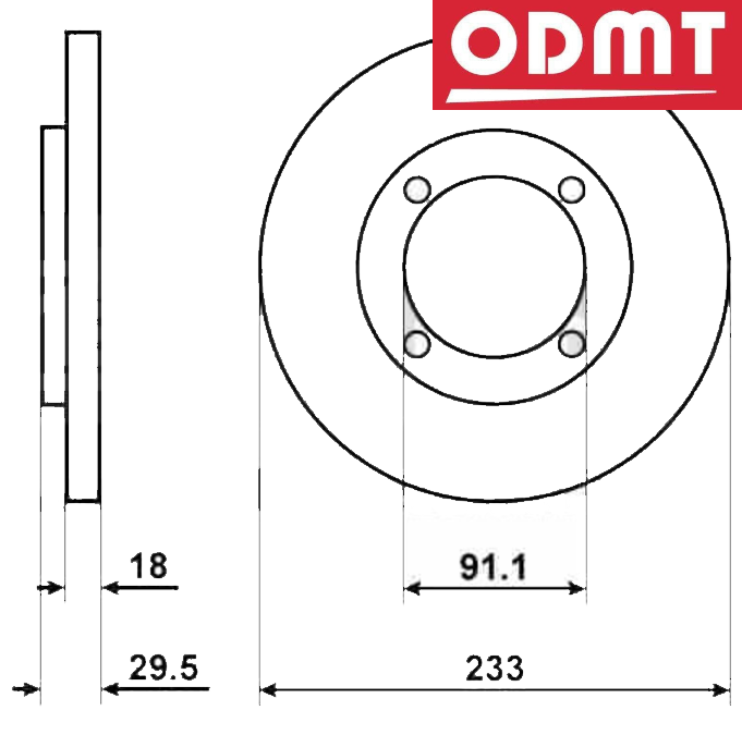 一汽 森雅S80 2011款 1.5L 手动7座舒适版(3SZ-VE3) 北京欧顿麦田 OD-1471  HM61734  ZF7501 前刹车盘 直径:233;节圆直径:108;中心孔直径:91;制动盘厚度:18;最小厚度:17;总高:30;固定孔数量:4;制动盘类型:实心盘 