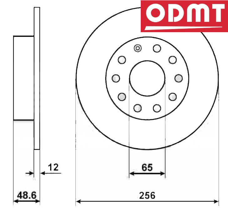大众 速腾 2009款 1.8TSI 自动冠军版(BYJ) 北京欧顿麦田 OD-1108C   HM61075 后刹车盘 直径:260;节圆直径:112;中心孔直径:65;制动盘厚度:12;最小厚度:10;固定孔数量:5;定位孔数量:1;总高:48.6;制动盘类型:实心盘 