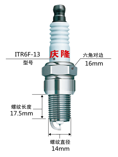 凯迪拉克 凯雷德ESCALADE 2021款 Sport Platinum 美国版(L86) 庆隆 ITR6F-13（6015） 火花塞 螺纹长度:17.5;螺纹直径:14;扳手尺寸:16;火花塞材质:铱金;【库存编号:QL6015】 